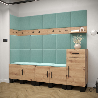 RUMIE 9 előszobagarnitúra - artisan tölgy, menta panelek