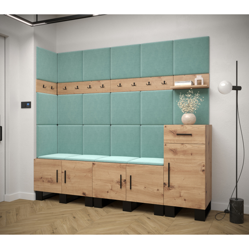 RUMIE 9 előszobagarnitúra - artisan tölgy, menta panelek