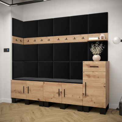 RUMIE 9 előszobagarnitúra - artisan tölgy, fekete panelek