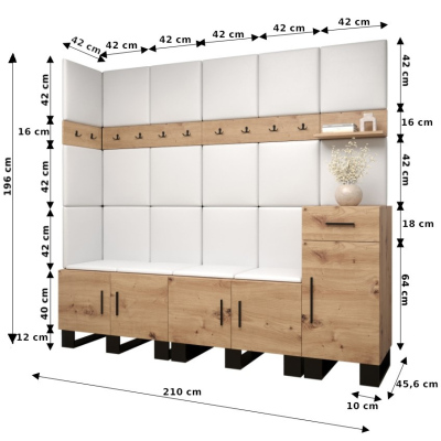 RUMIE 9 előszobagarnitúra - artisan tölgy, zöld panelek