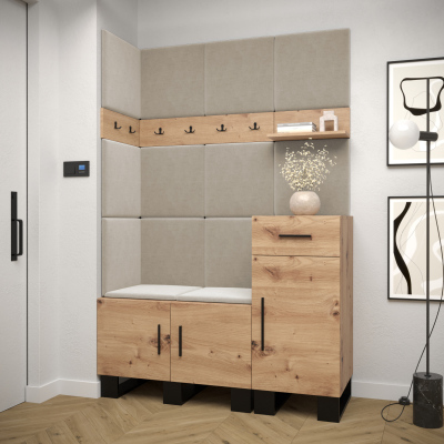 RUMIE 10 előszobagarnitúra - artisan tölgy, bézs panelek