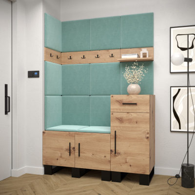RUMIE 10 előszobagarnitúra - artisan tölgy, menta panelek