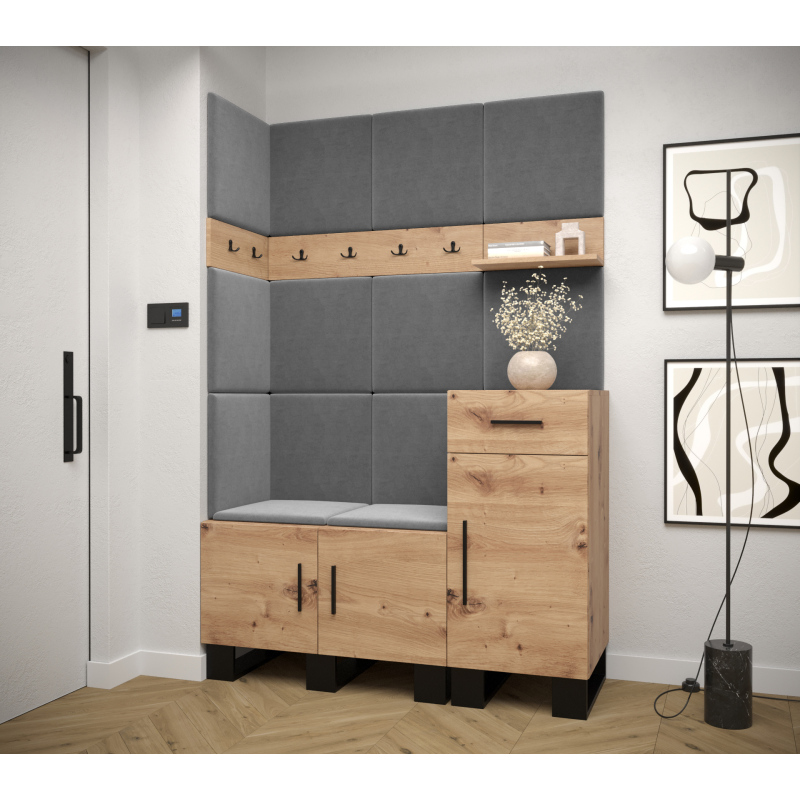RUMIE 10 előszobagarnitúra - artisan tölgy, szürke panelek