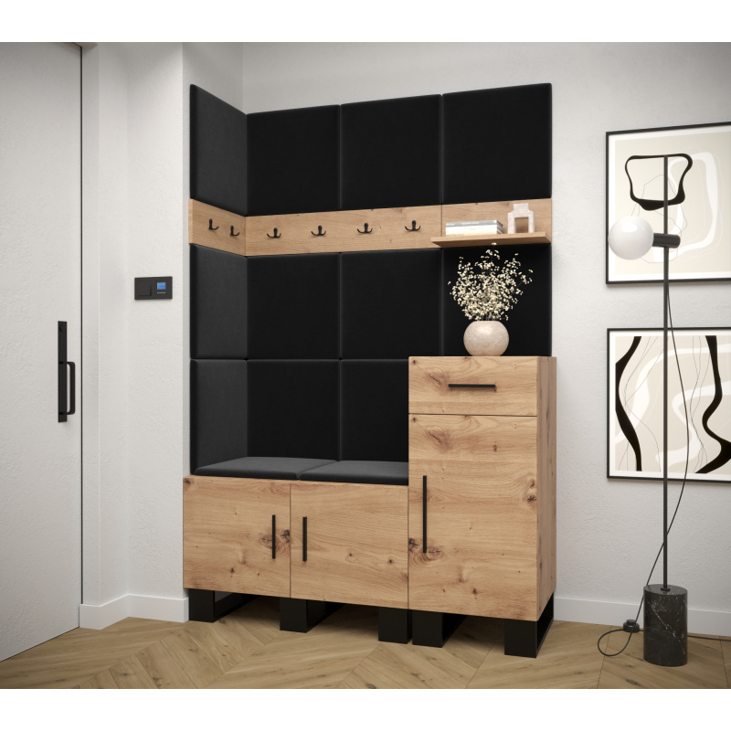 RUMIE 10 előszobagarnitúra - artisan tölgy, fekete panelek
