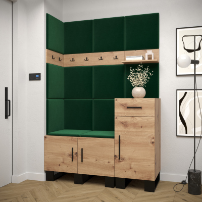 RUMIE 10 előszobagarnitúra - artisan tölgy, zöld panelek
