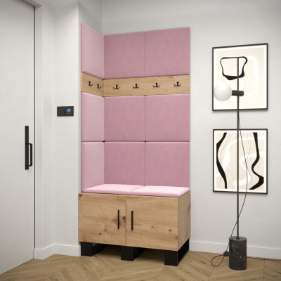 RUMIE 11 előszobagarnitúra - artisan tölgy, rózsaszín panelek