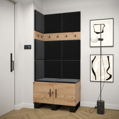RUMIE 11 előszobagarnitúra - artisan tölgy, fekete panelek