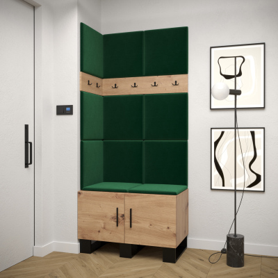 RUMIE 11 előszobagarnitúra - artisan tölgy, zöld panelek