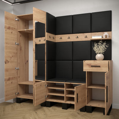 RUMIE 13 előszobagarnitúra - artisan tölgy, rózsaszín panelek