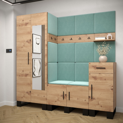 RUMIE 13 előszobagarnitúra - artisan tölgy, menta panelek