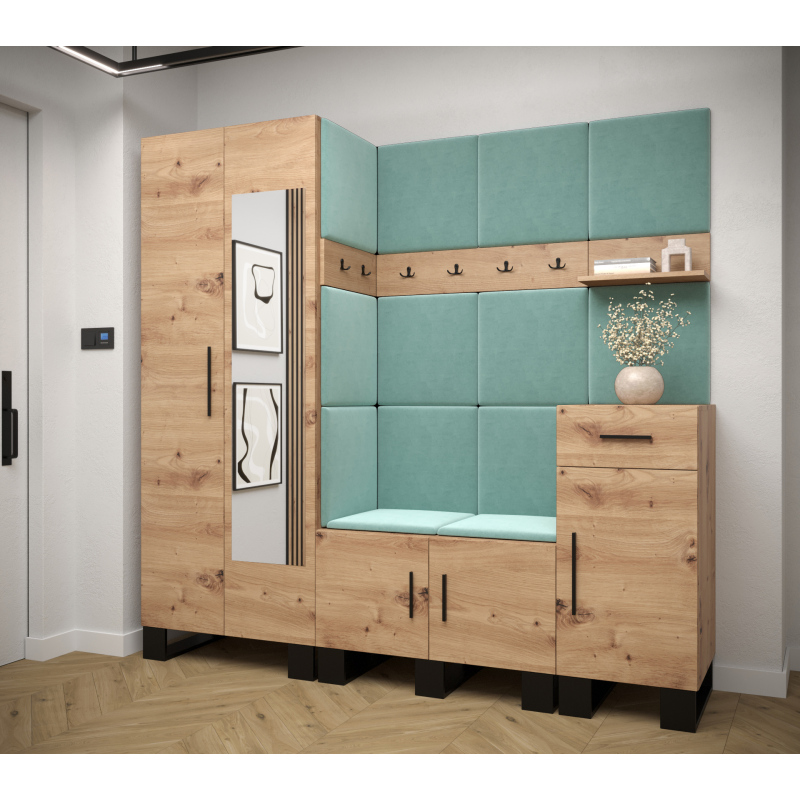 RUMIE 13 előszobagarnitúra - artisan tölgy, menta panelek