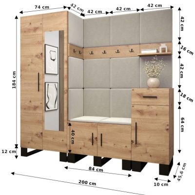RUMIE 13 előszobagarnitúra - artisan tölgy, kék panelek
