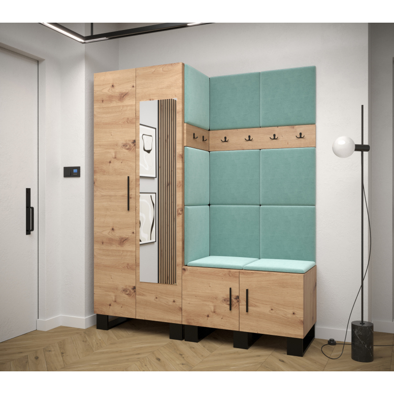 RUMIE 14 előszobagarnitúra - artisan tölgy, menta panelek