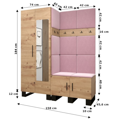 RUMIE 14 előszobagarnitúra - artisan tölgy, menta panelek