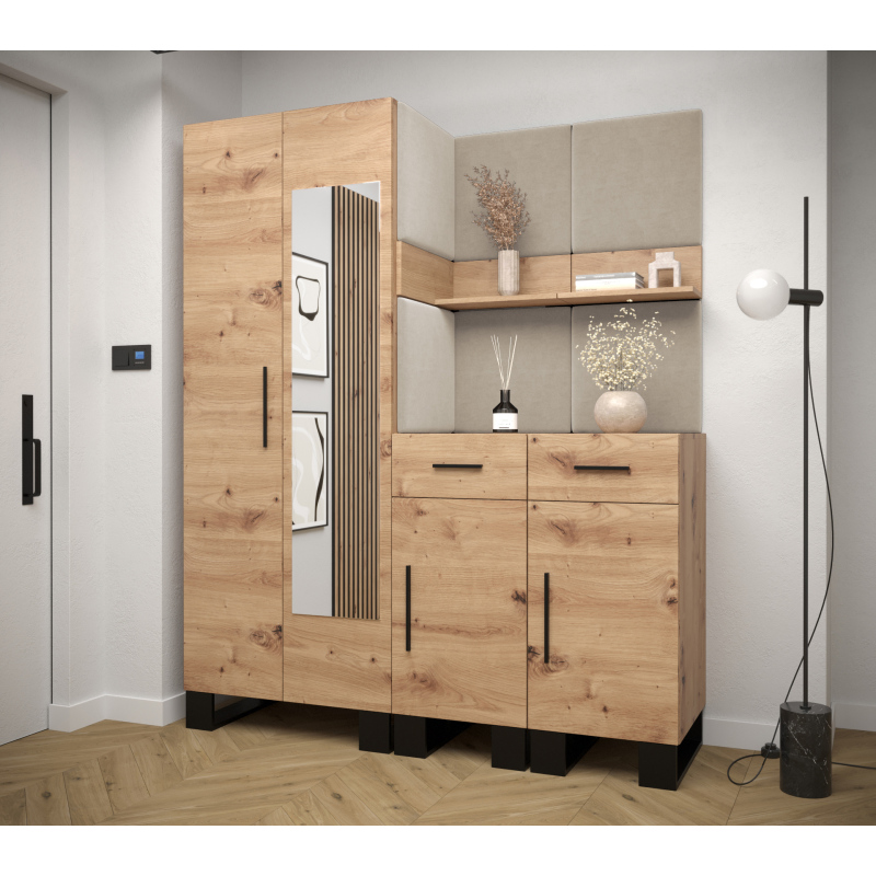 RUMIE 15 előszobagarnitúra - artisan tölgy, bézs panelek