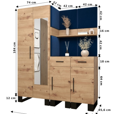 RUMIE 15 előszobagarnitúra - artisan tölgy, rózsaszín panelek