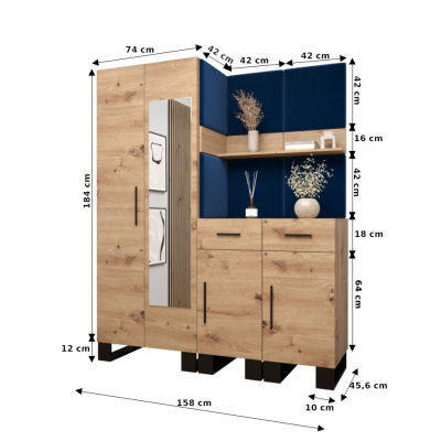 RUMIE 15 előszobagarnitúra - artisan tölgy, rózsaszín panelek