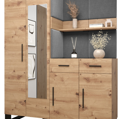 RUMIE 15 előszobagarnitúra - artisan tölgy, szürke panelek