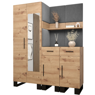 RUMIE 15 előszobagarnitúra - artisan tölgy, szürke panelek