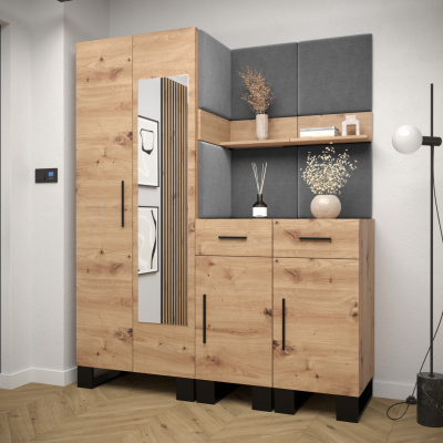 RUMIE 15 előszobagarnitúra - artisan tölgy, szürke panelek