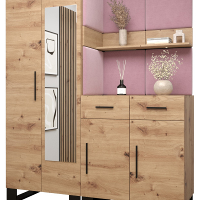 RUMIE 15 előszobagarnitúra - artisan tölgy, rózsaszín panelek