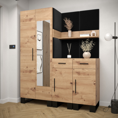 RUMIE 15 előszobagarnitúra - artisan tölgy, fekete panelek