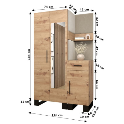 RUMIE 16 előszoba garnitúra - artisan tölgy, bézs panelek