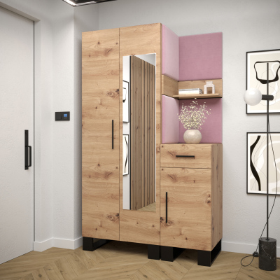 RUMIE 16 előszobagarnitúra - artisan tölgy, rózsaszín panelek