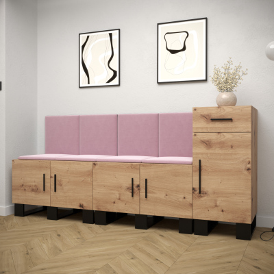 RUMIE 17 előszobagarnitúra - artisan tölgy, rózsaszín panelek