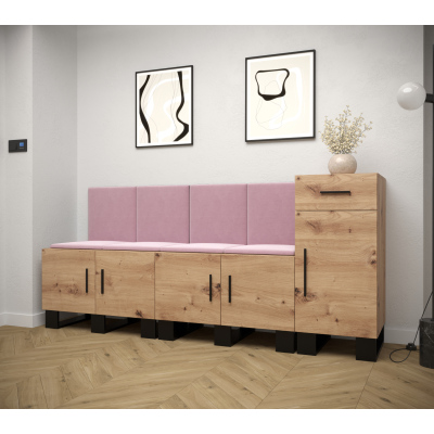RUMIE 17 előszobagarnitúra - artisan tölgy, rózsaszín panelek