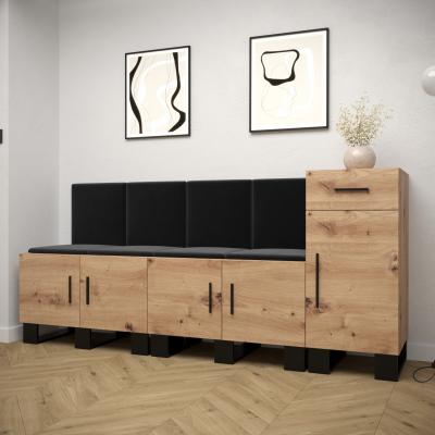 RUMIE 17 előszobagarnitúra - artisan tölgy, fekete panelek