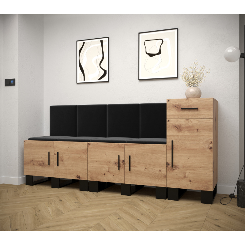 RUMIE 17 előszobagarnitúra - artisan tölgy, fekete panelek