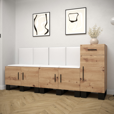 RUMIE 17 előszobagarnitúra - artisan tölgy, fehér ekológikus bőr panelek