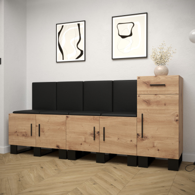RUMIE 17 előszobagarnitúra - artisan tölgy, fekete ekológikus bőr panelek