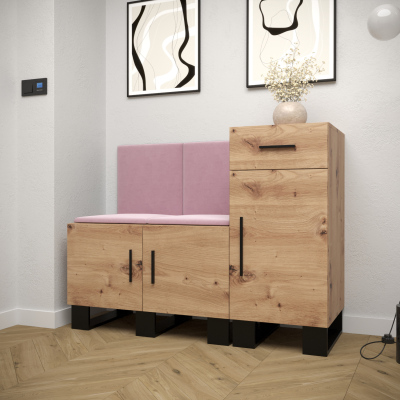 RUMIE 18 előszobagarnitúra - artisan tölgy, rózsaszín panelek