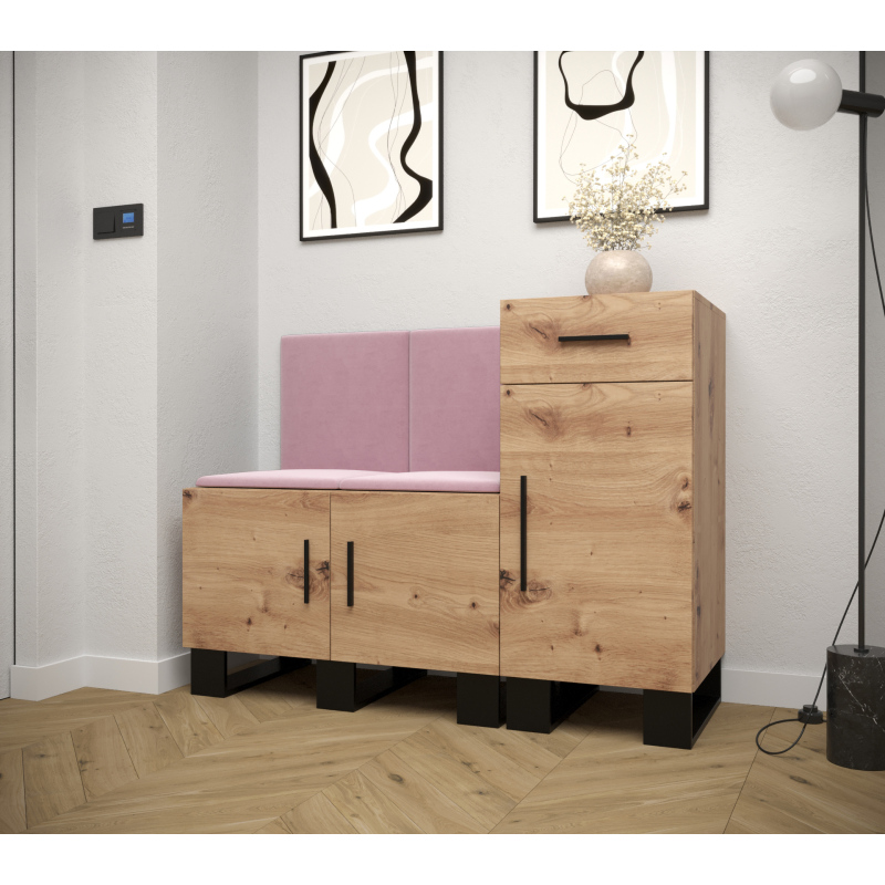 RUMIE 18 előszobagarnitúra - artisan tölgy, rózsaszín panelek
