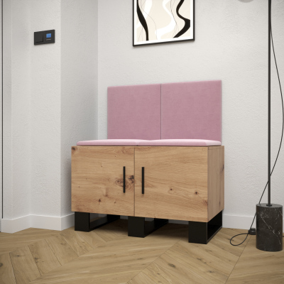 RUMIE 19 előszobagarnitúra - artisan tölgy, rózsaszín panelek