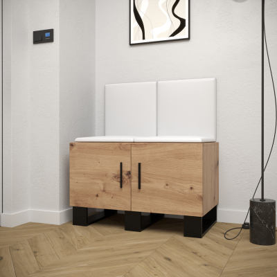 RUMIE 19 előszobagarnitúra - artisan tölgy, fehér ekológikus bőr panelek