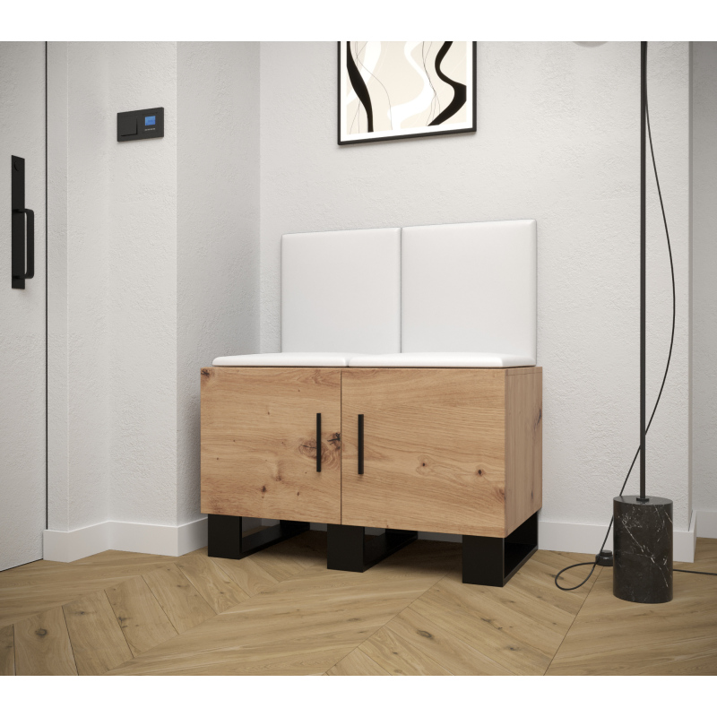 RUMIE 19 előszobagarnitúra - artisan tölgy, fehér ekológikus bőr panelek