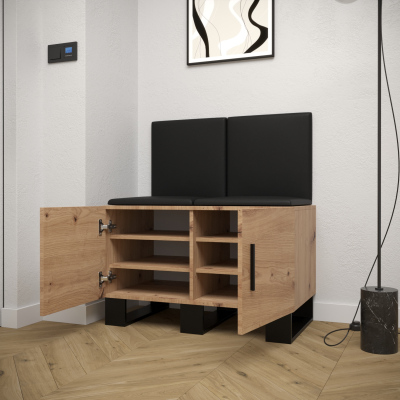 RUMIE 19 előszobagarnitúra - artisan tölgy, fekete ekológikus bőr panelek