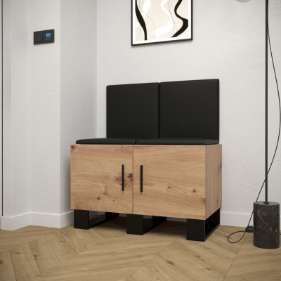 RUMIE 19 előszobagarnitúra - artisan tölgy, fekete ekológikus bőr panelek