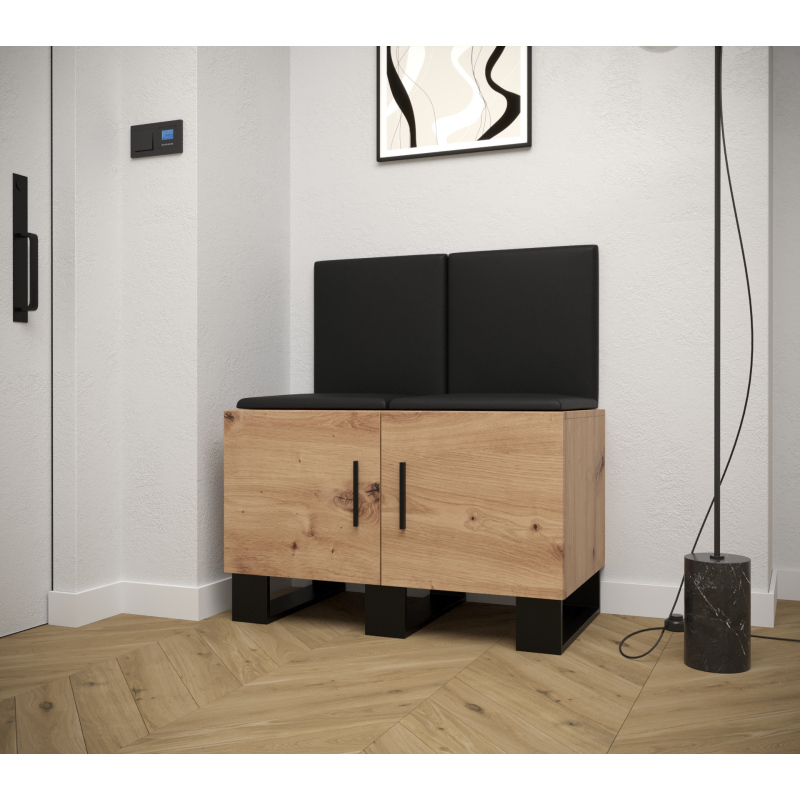 RUMIE 19 előszobagarnitúra - artisan tölgy, fekete ekológikus bőr panelek