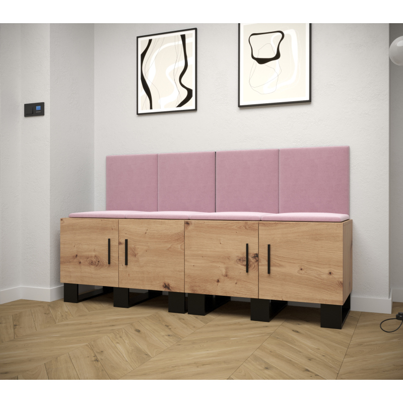 RUMIE 20 előszobagarnitúra - artisan tölgy, rózsaszín panelek