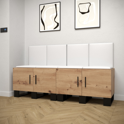 RUMIE 20 előszobagarnitúra - artisan tölgy, fehér ekológikus bőr panelek