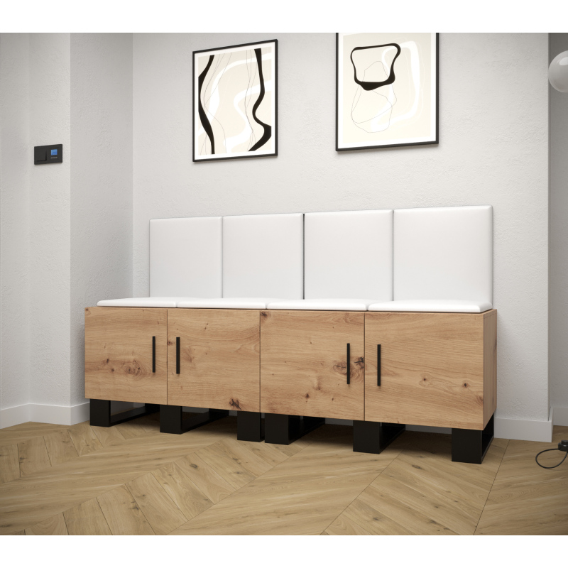 RUMIE 20 előszobagarnitúra - artisan tölgy, fehér ekológikus bőr panelek