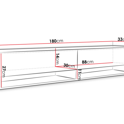 WILLA A TV-asztal 180 cm RGB LED világítással - fekete