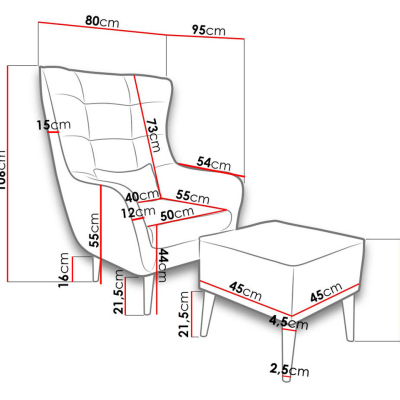 LEVI design pihenő fotel puffal - bézs