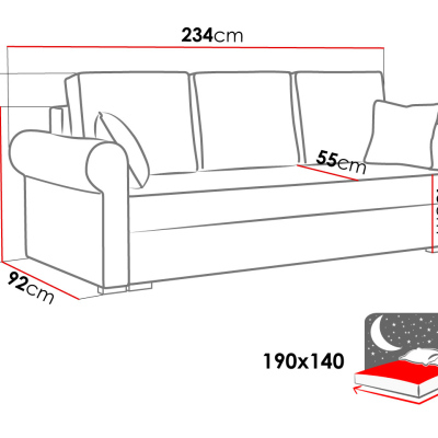 MECOCAL háromszemélyes kanapé mindennapi alváshoz - szürke