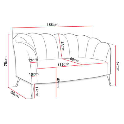 KOHANA stílusos kanapé - rózsaszín / fekete lábak