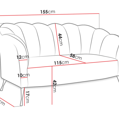 KOHANA stílusos kanapé - szürke / fekete lábak